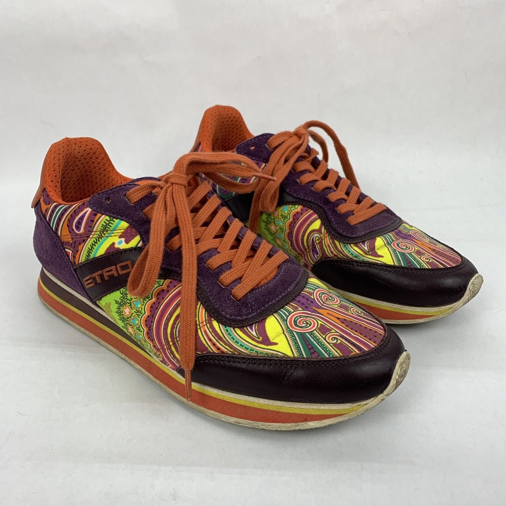 Etro Womens Sneakers Multicolor Leather Suede Paisley Sz 38 (7.5) Designer Party